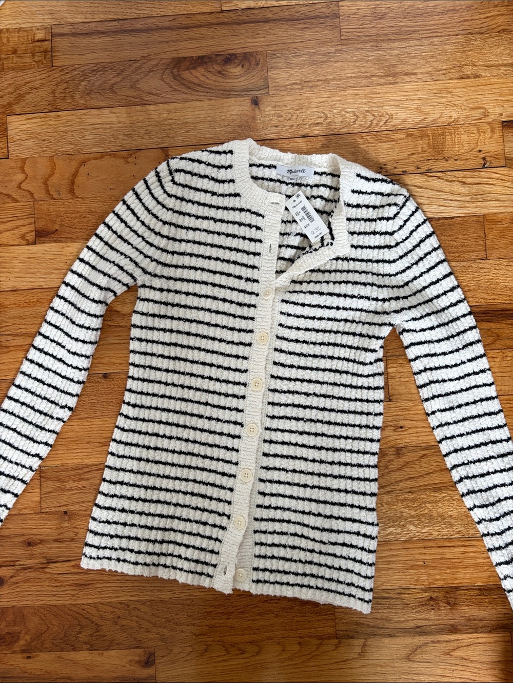 Madewell Cream and Black Striped Button-Front Cardigan